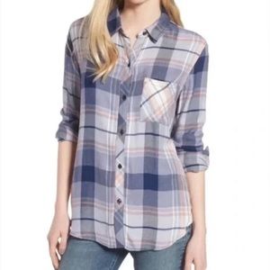 Rails Hunter Apricot Cream Plaid Long Sleeve Button Down Shirt